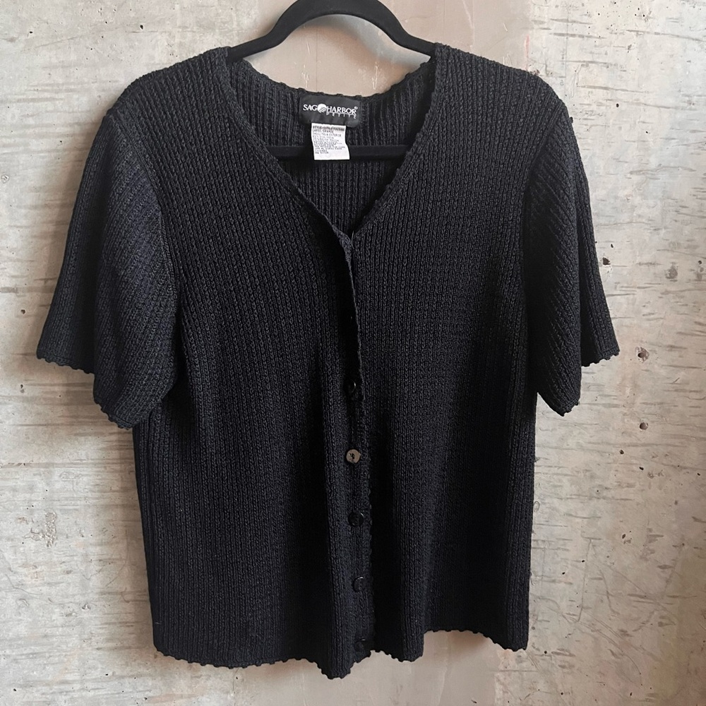 Vintage black knit Sag Harbor Short Sleeve Cardigan